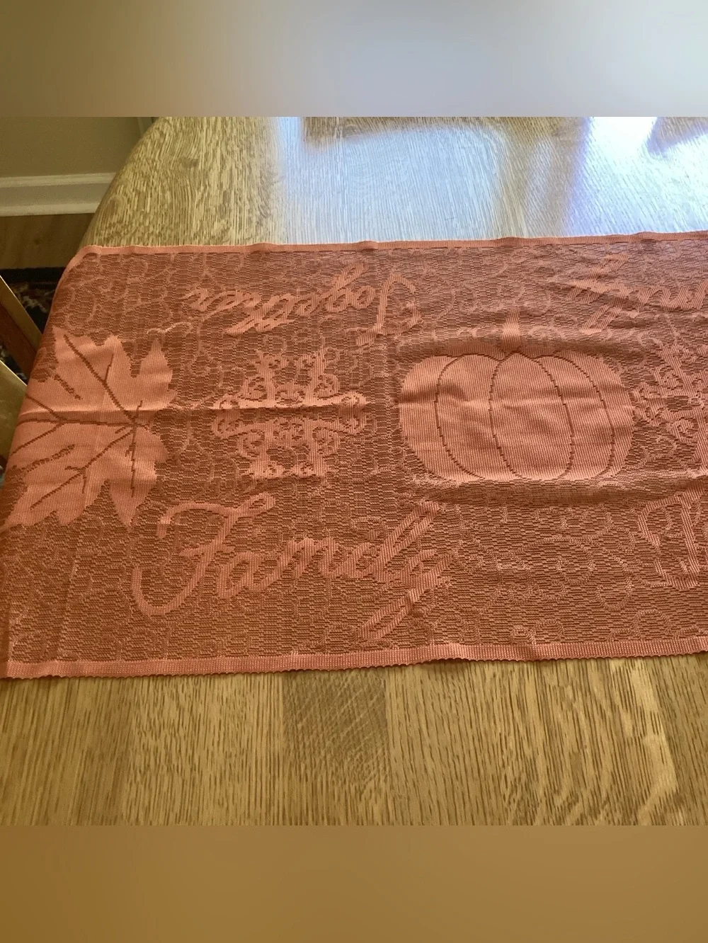 Fall Harvest Orange Table Runner 80” X 19.5 Family Together, Thanksgiving Autumn